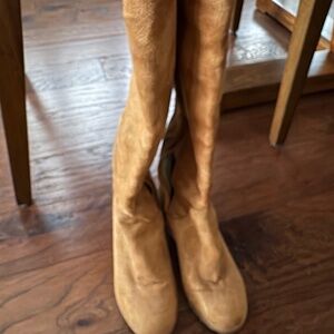 Tan Nine West faux suede boots